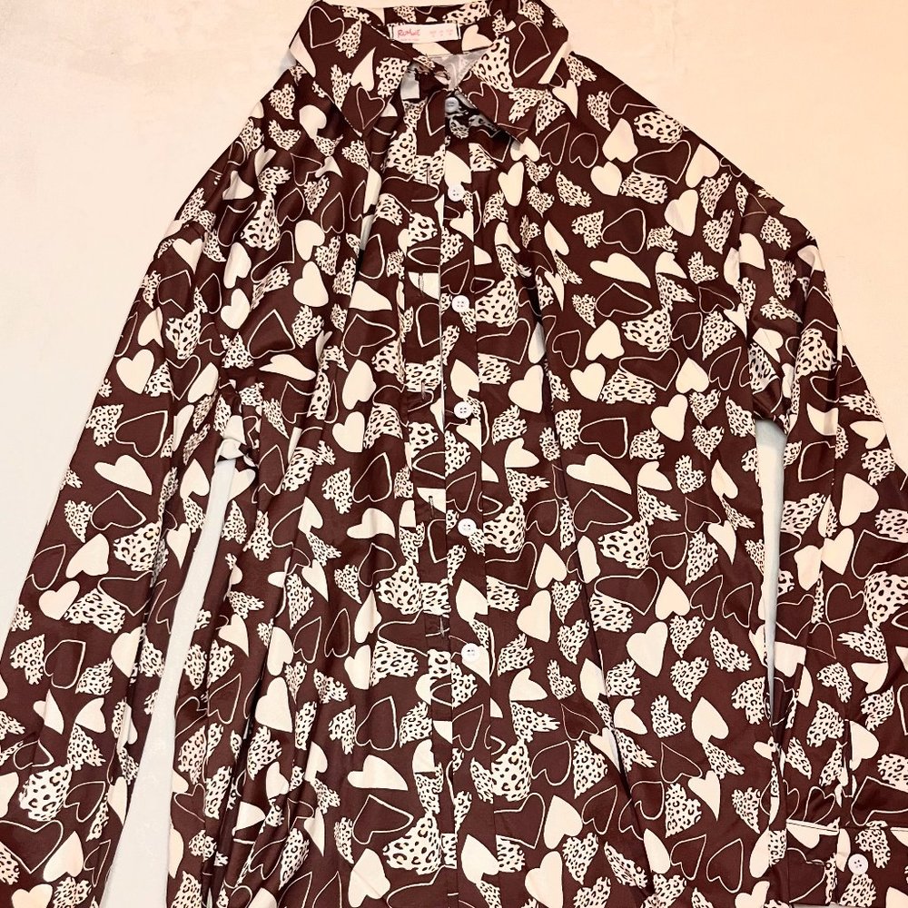 Romwe Cheetah/heart print Button-up Blouse
